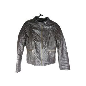 Cavalini Ci Sono Women's Sz M Brown Faux Leather Quilted Front Zip Biker Jacket